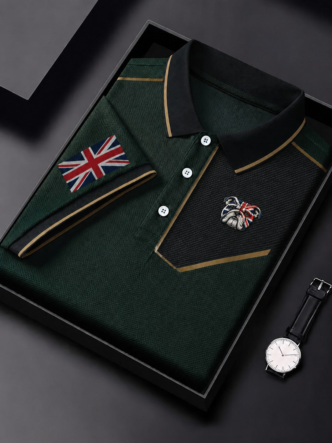 British Bulldog Merch Union Jack Flag Polo Shirt Retro Mens Apparel Dog Dad Gift