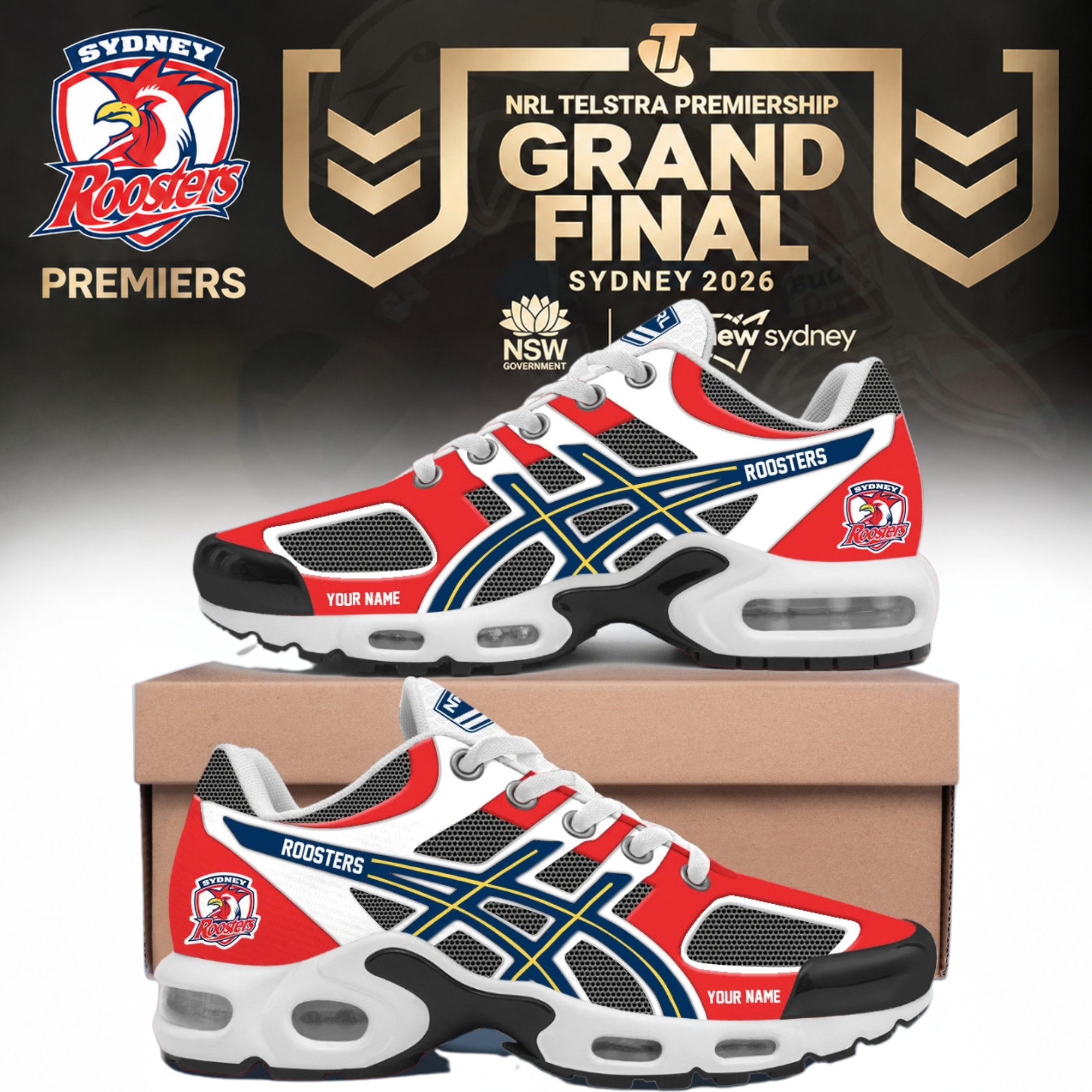 Personalized Sydney Roosters NRL 2026 Premiers Sneakers Sydney Roosters Gear Unique Fan Gears