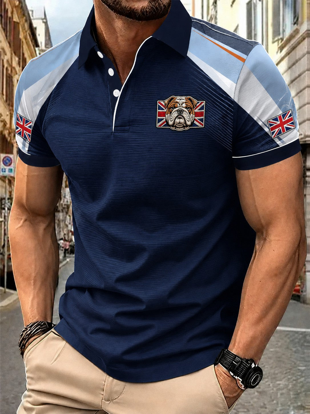 British Bulldog Merch Union Jack Flag Polo Shirt Vintage Apparel Gift For Dad