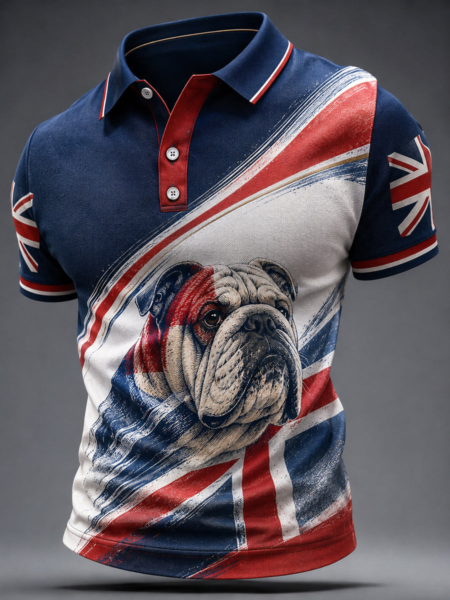 British Bulldog Merch Union Jack Polo Shirt 90s Apparel Gift For Dog Lover