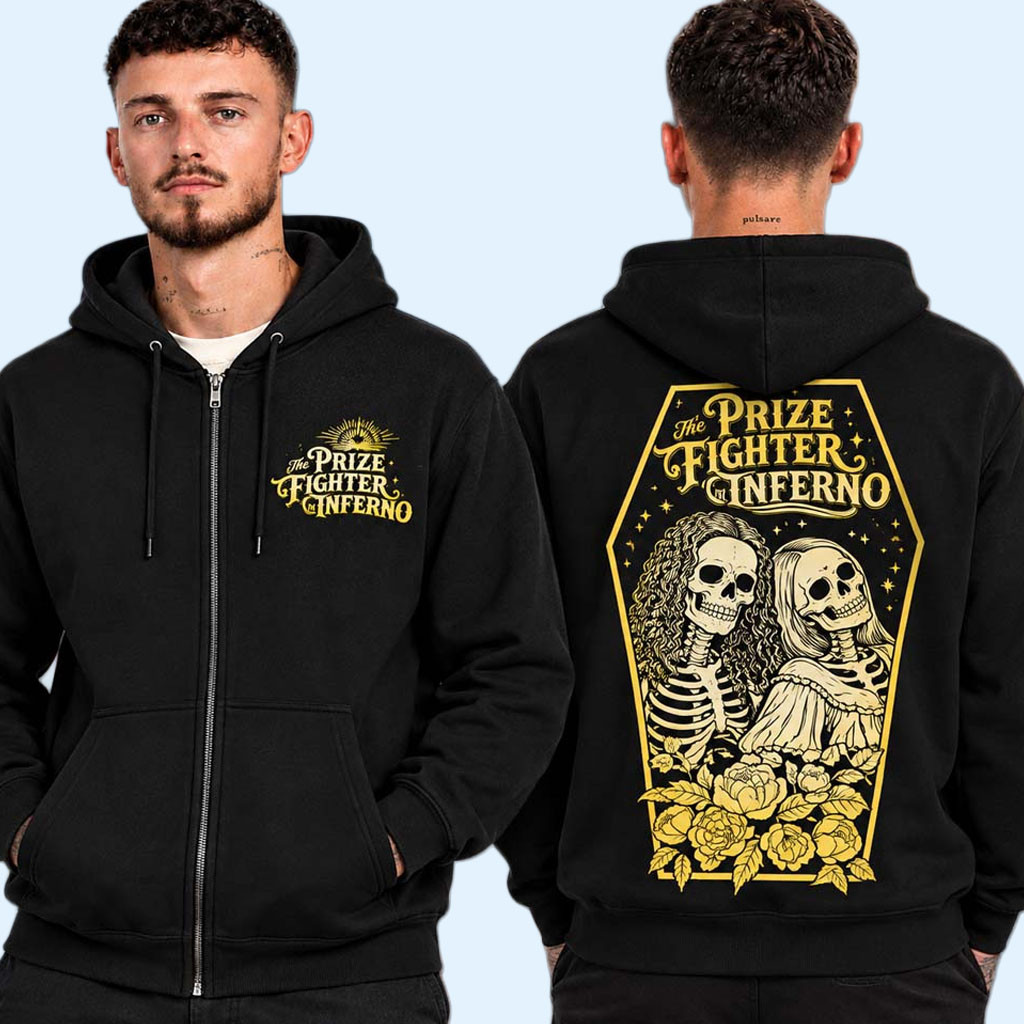 The Prize Fighter Inferno Merch At Neverender Festival 2026 Skeleton Lovers Floral Coffin Zip Hoodie