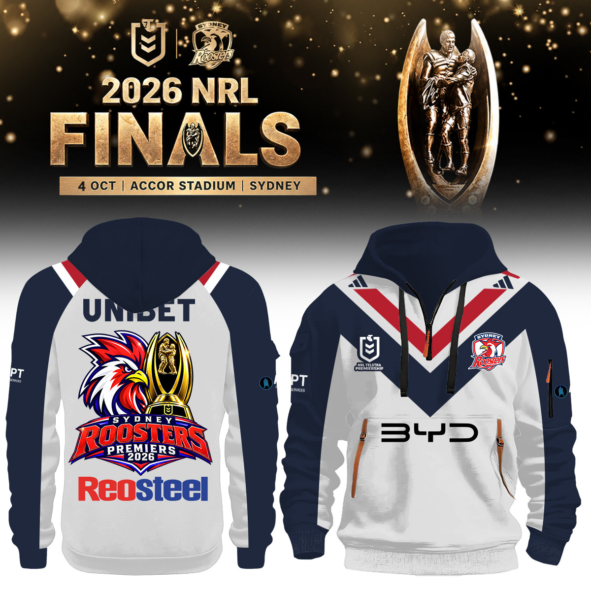 Sydney Roosters Merch 2026 NRL Premiers Hoodie Gifts For Sports Fans