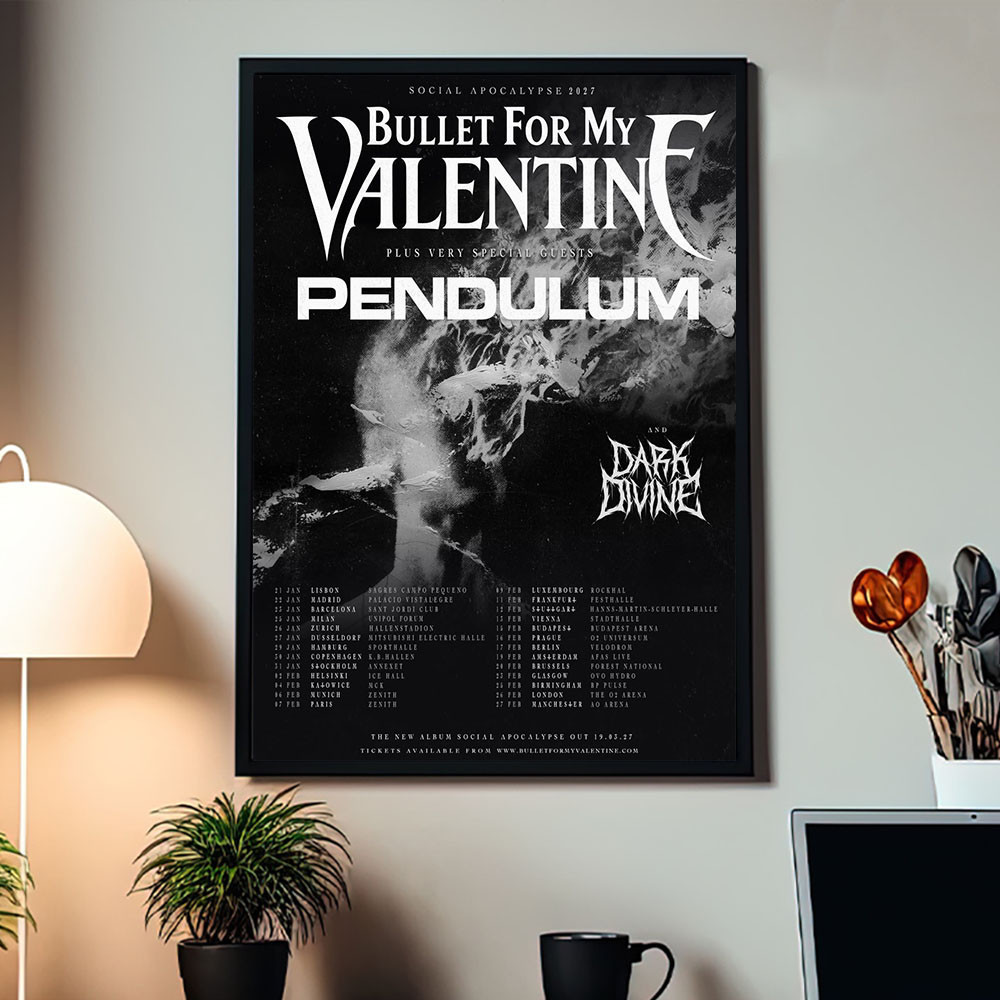 Bullet For My Valentine Social Apocalypse 2027 Tour UK EU Event Poster Bullet For My Valentine Merch Fan Gifts