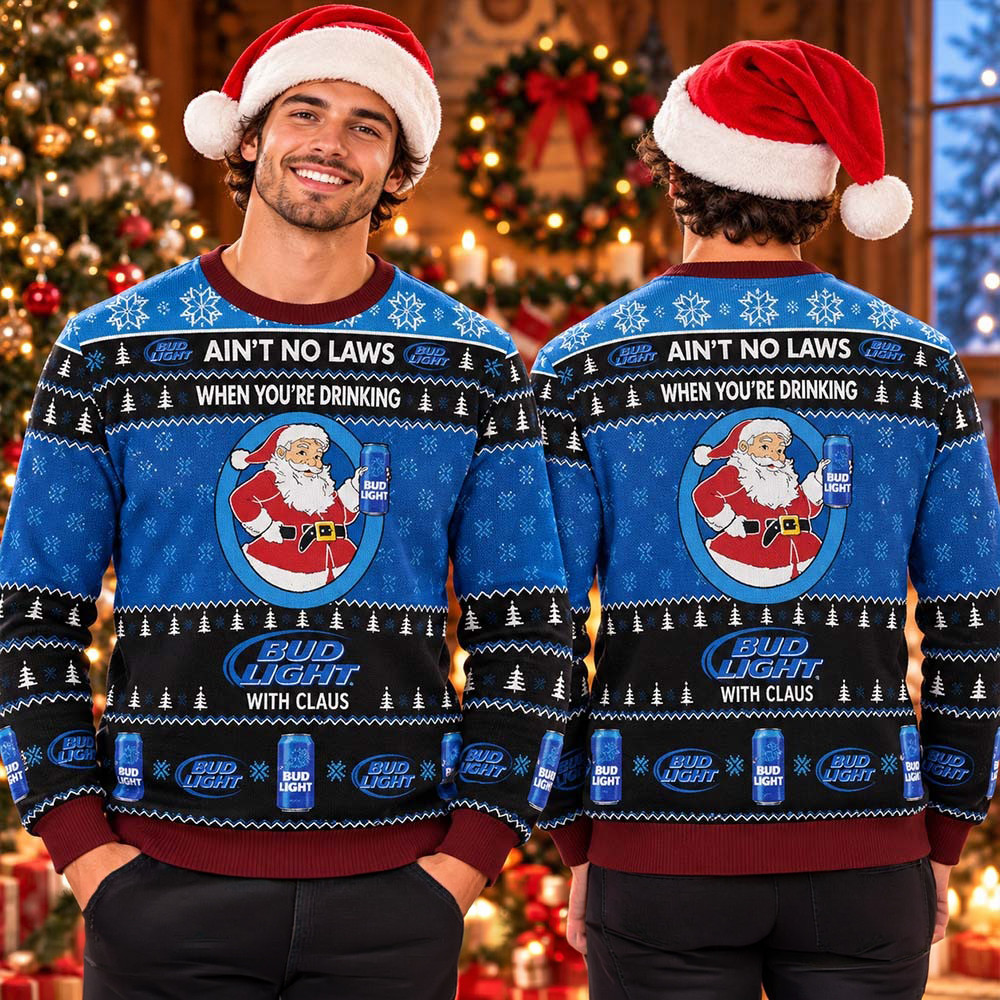 Bud Light Funny Santa Ain't No Laws Ugly Christmas Sweater Xmas Gift For Dad 1 - Unicasport Bud Light Funny Santa Ain't No Laws Ugly Christmas Sweater Xmas Gift For Dad
