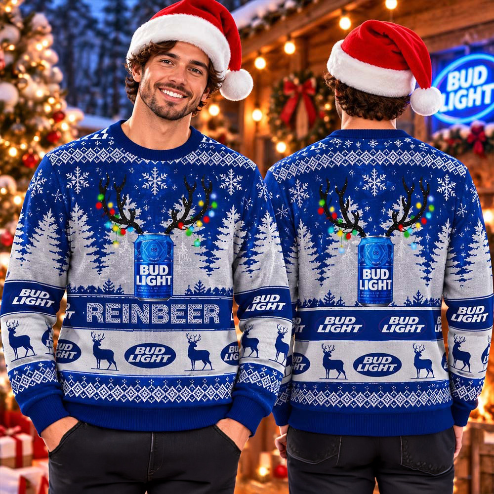 Bud Light Reinbeer Platinum Funny Ugly Christmas Sweater Xmas Gift For Dad 1 - Unicasport Bud Light Reinbeer Platinum Funny Ugly Christmas Sweater Xmas Gift For Dad