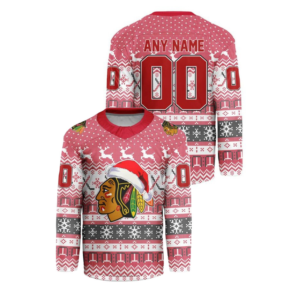 Personalized Chicago Blackhawks Merch Christmas Hockey Jersey Shirt Hockey Fans Gear 1 - Unicasport Personalized Chicago Blackhawks Merch Christmas Hockey Jersey Shirt Hockey Fans Gear