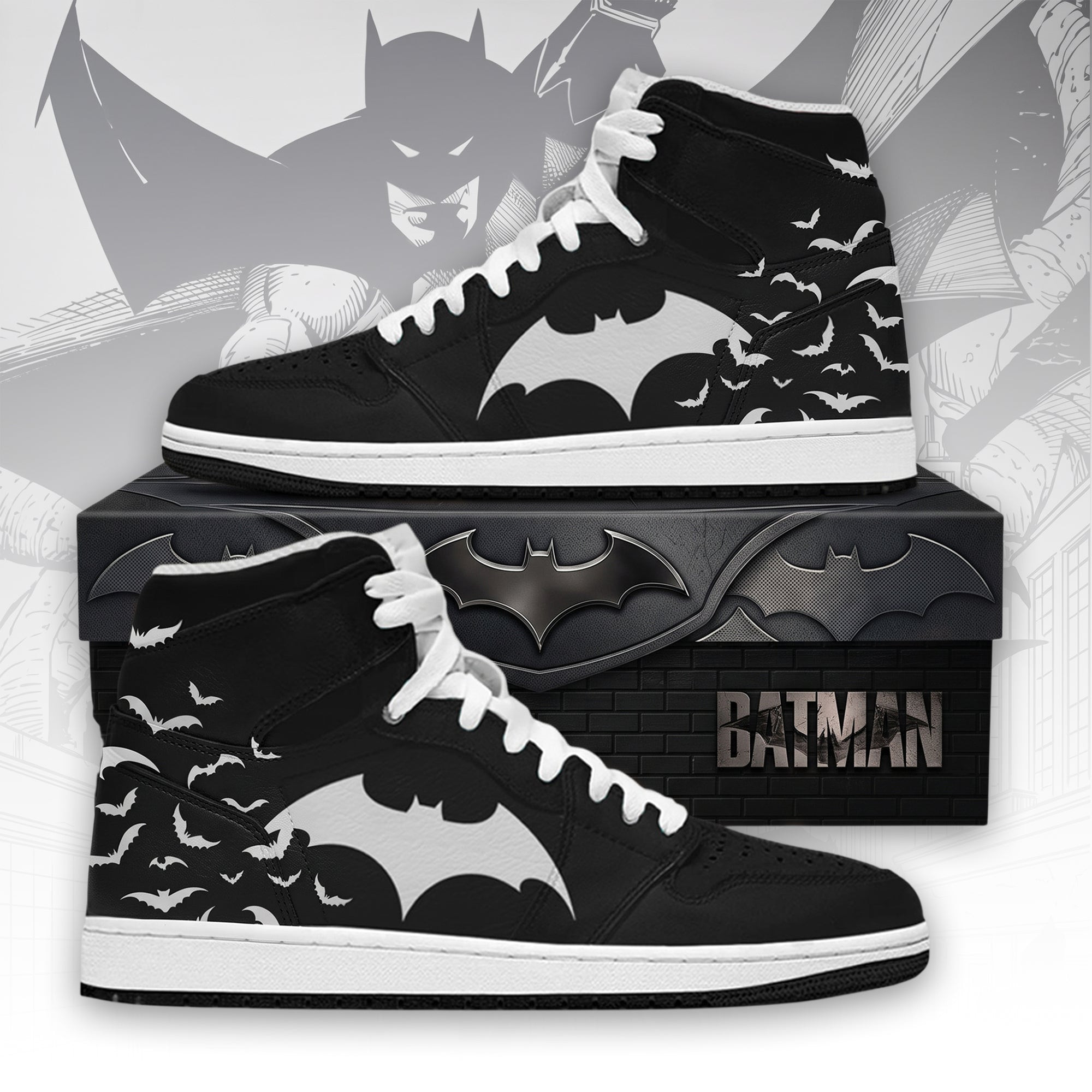Batman Bat Logo High Top Sneakers Dark Knight Gotham Bats Shoes Gifts For Batman Fans