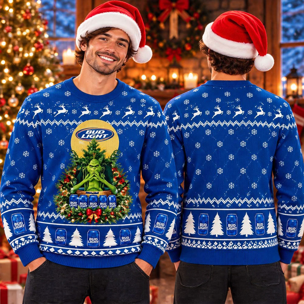 Bud Light x Grinch Snow Beer Throne Ugly Christmas Sweater Xmas Gift 1 - Unicasport Bud Light x Grinch Snow Beer Throne Ugly Christmas Sweater Xmas Gift