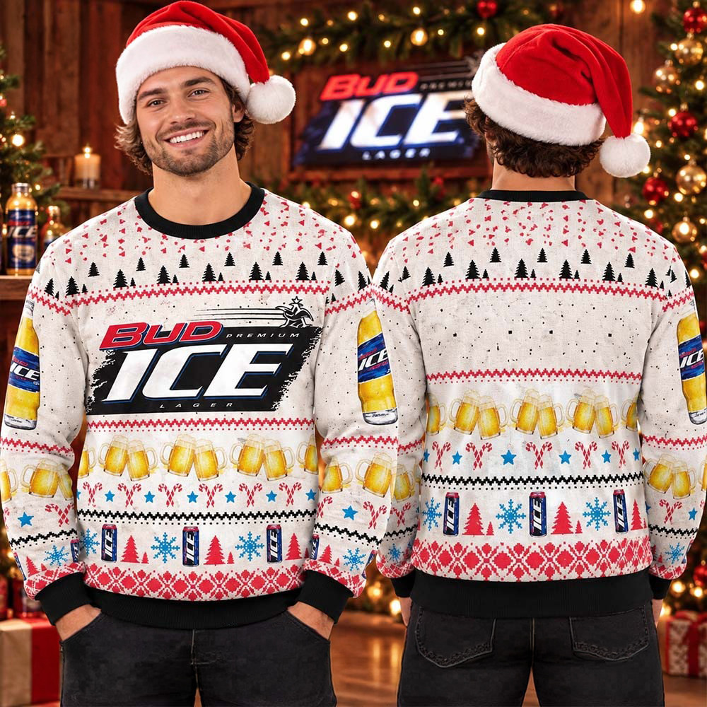 Bud Ice Lager Beer Christmas Ugly Sweater Festive Xmas Drinker Gift 1 - Unicasport Bud Ice Lager Beer Christmas Ugly Sweater Festive Xmas Drinker Gift