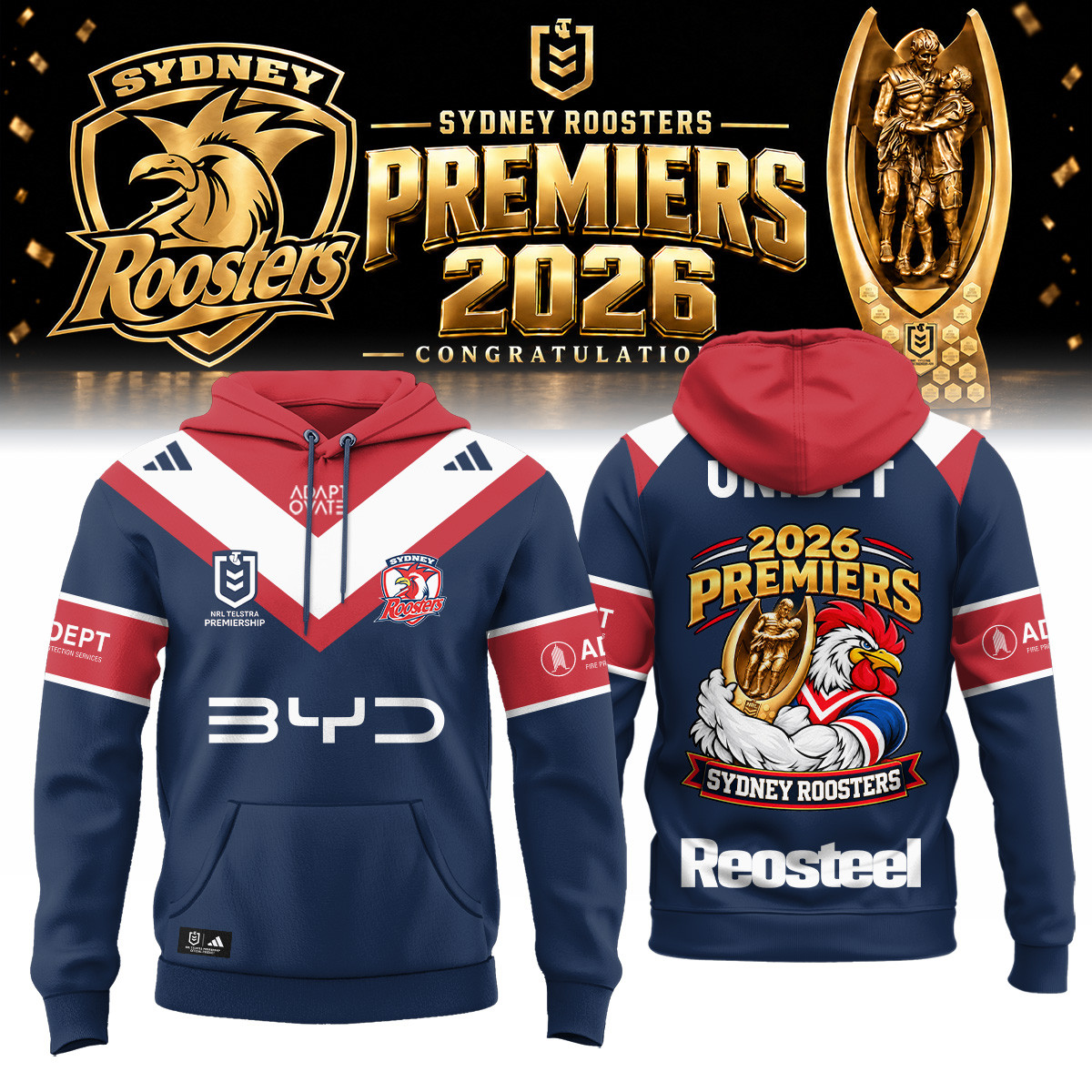 Sydney Roosters NRL 2026 Premiers Hoodie Sydney Roosters Apparel Best Present For Him 1 - Unicasport Sydney Roosters NRL 2026 Premiers Hoodie Sydney Roosters Apparel Best Present For Him