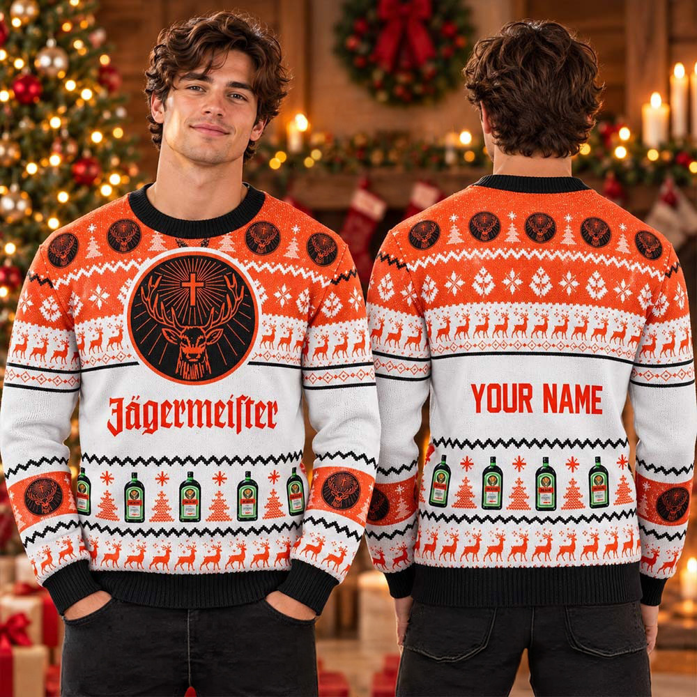 Jagermeister Spirit Big Orange Logo Bottles Pattern Ugly Christmas Sweater Fan Gear 1 - Unicasport Jagermeister Spirit Big Orange Logo Bottles Pattern Ugly Christmas Sweater Fan Gear