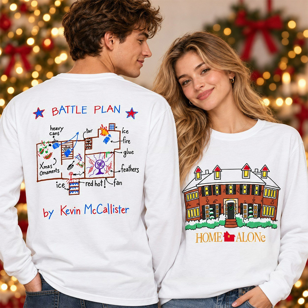Primark Home Alone Merch Kevin Mccallister Battle Plan Christmas Long Sleeve Shirt Xmas Gifts 1 - Unicasport Primark Home Alone Merch Kevin Mccallister Battle Plan Christmas Long Sleeve Shirt Xmas Gifts