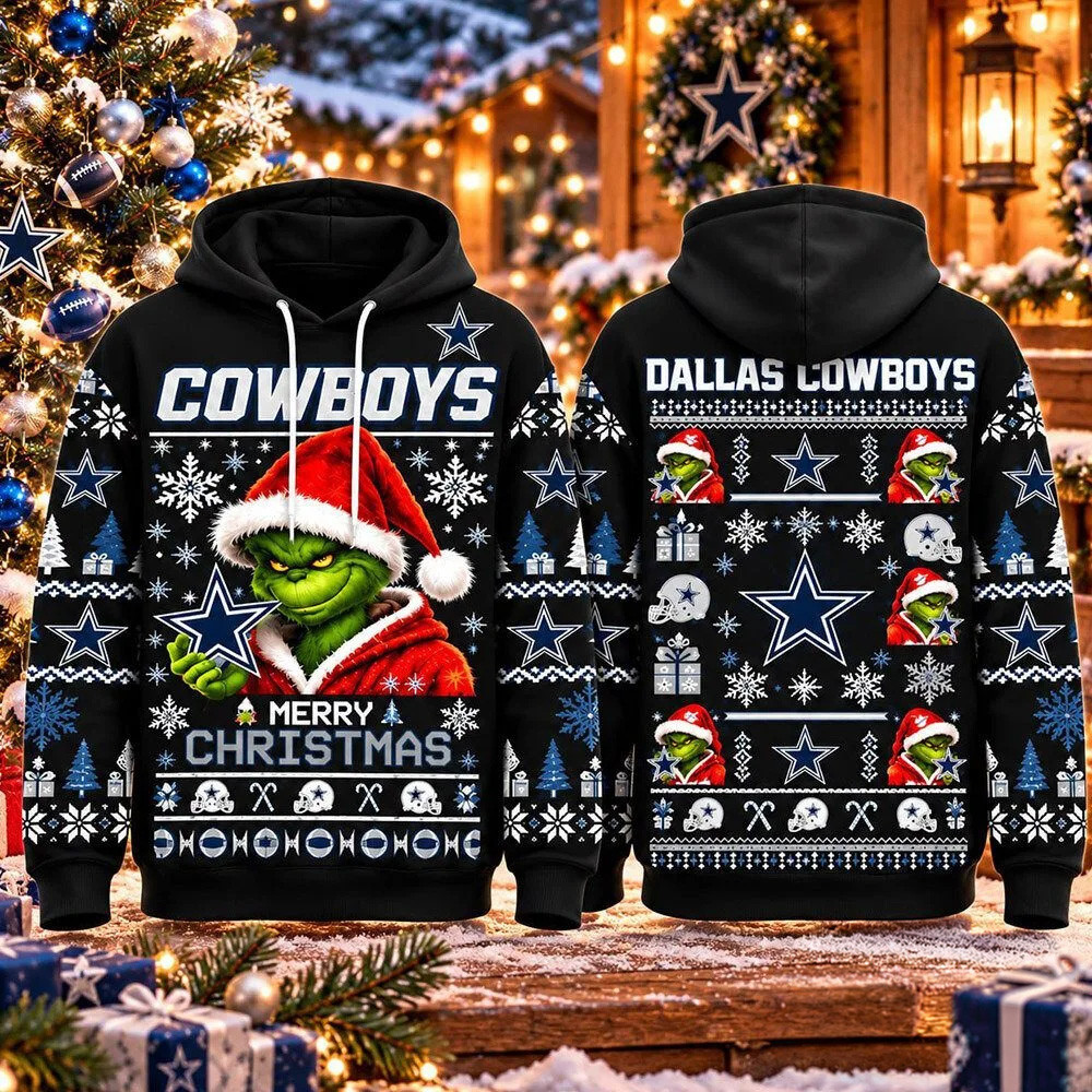 Dallas Cowboys Merch X Grinch Merry Christmas Football Hoodie Winter Apparel Xmas Gifts