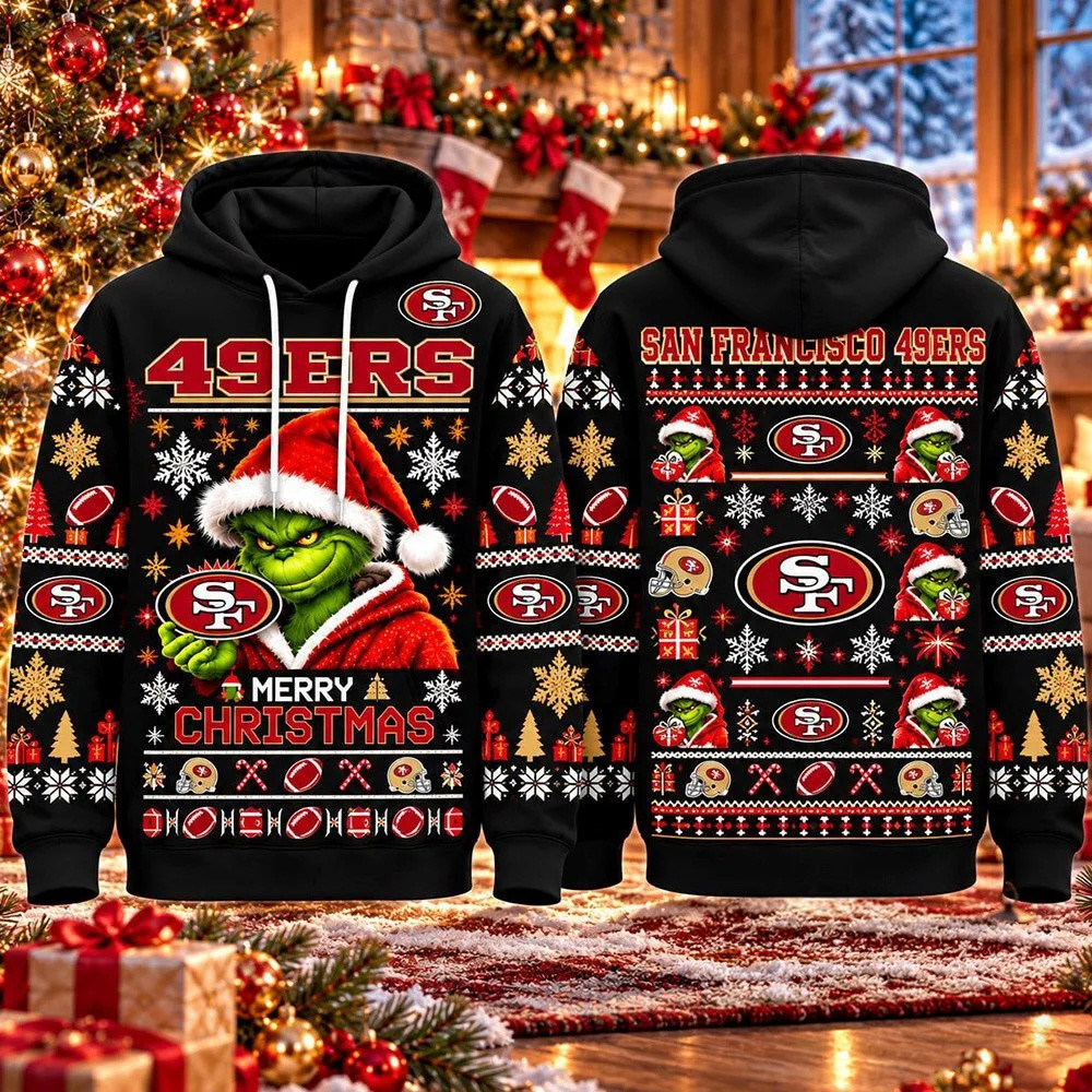 San Francisco 49Ers Merch X Grinch Merry Christmas Hoodie 49Ers Xmas Clothing Christmas Gifts 1 - Unicasport San Francisco 49Ers Merch X Grinch Merry Christmas Hoodie 49Ers Xmas Clothing Christmas Gifts
