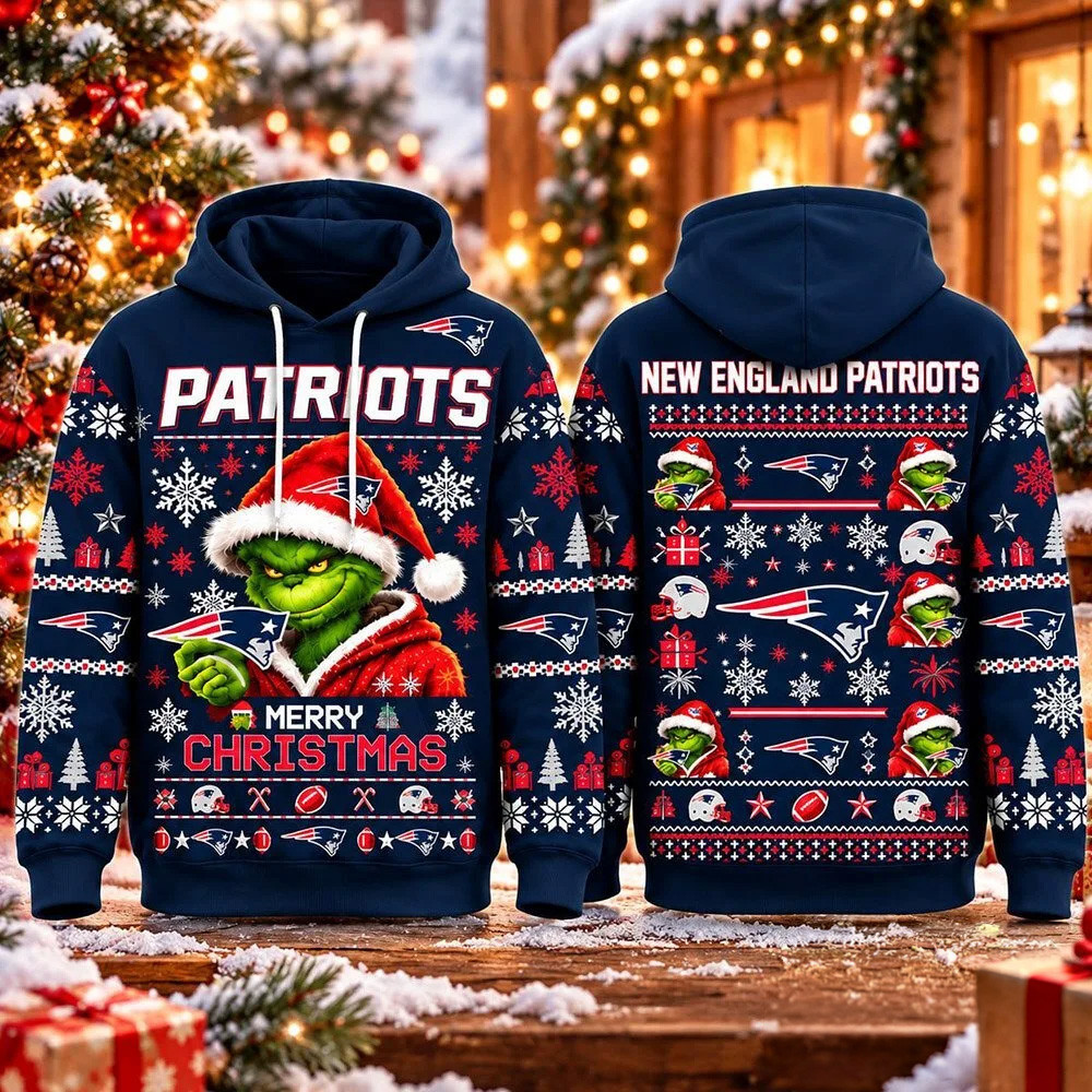 New England Patriots Merch X Grinch Merry Christmas Football Hoodie Xmas Attire Gifts Ideas