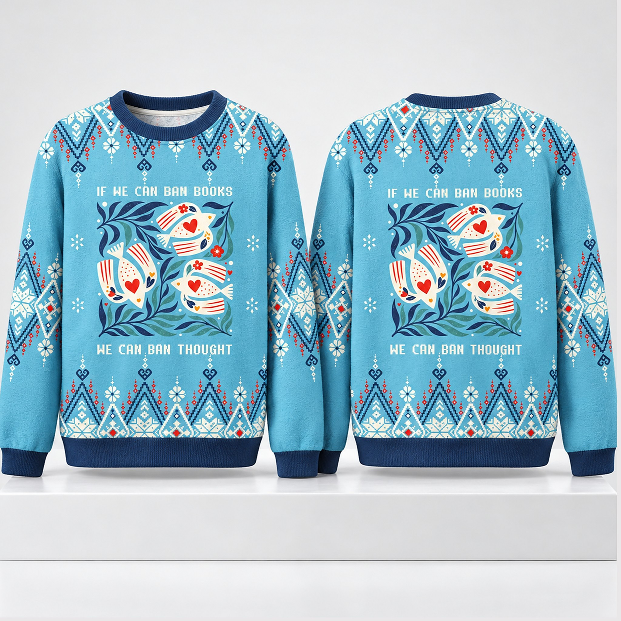 If We Can Ban Books We Can Ban Thought Christmas Ugly Sweater Xmas Gifts For Besties 1 - Unicasport If We Can Ban Books We Can Ban Thought Christmas Ugly Sweater Xmas Gifts For Besties