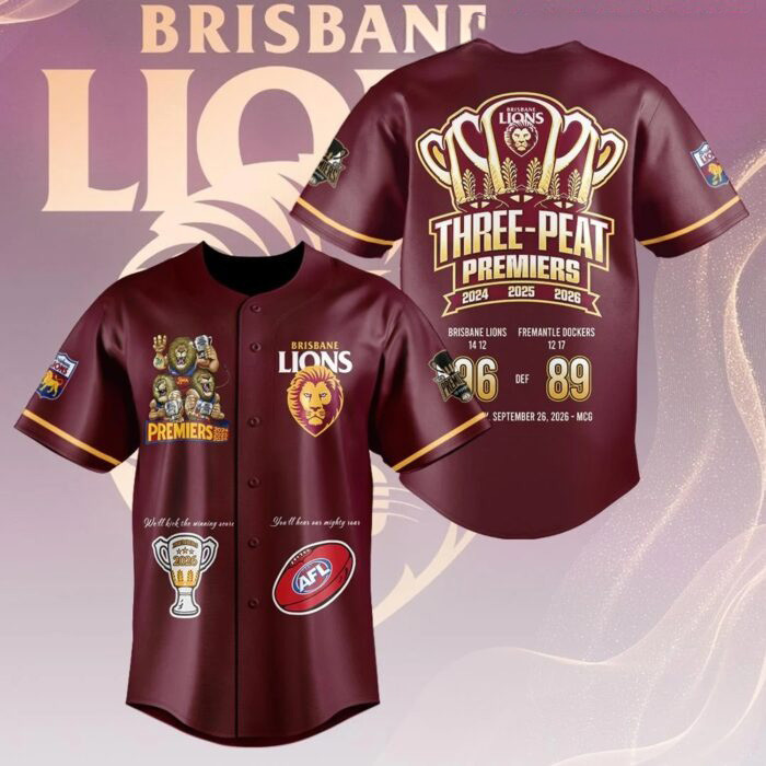 Brisbane Lions Merch 2026 AFL Premiers Baseball Jersey Shirt Gift For Football Lover 1 - Unicasport Brisbane Lions Merch 2026 AFL Premiers Baseball Jersey Shirt Gift For Football Lover