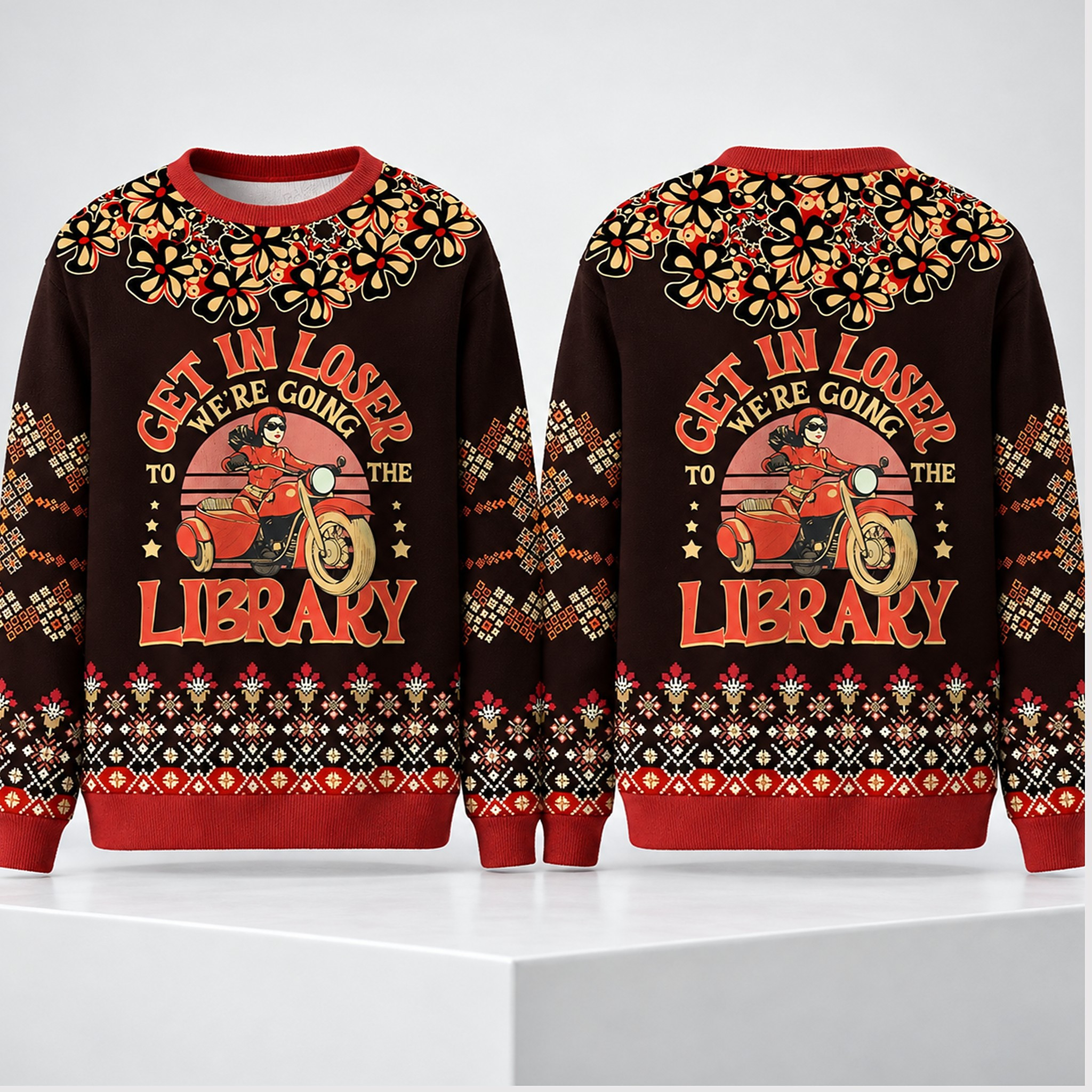 Get In Loser Were Going To The Library Christmas 2026 Ugly Sweater Funny Xmas Gifts For Bookish 1 - Unicasport Get In Loser Were Going To The Library Christmas 2026 Ugly Sweater Funny Xmas Gifts For Bookish