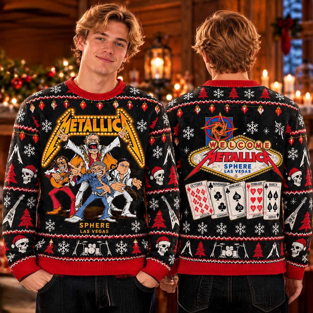 Metallica Merch Life Burns Faster 2026 2027 Band Elvis Style Play Cards Christmas Ugly Sweater Metallica Fans Xmas Gifts 1 - Unicasport Metallica Merch Life Burns Faster 2026 2027 Band Elvis Style Play Cards Christmas Ugly Sweater Metallica Fans Xmas Gifts