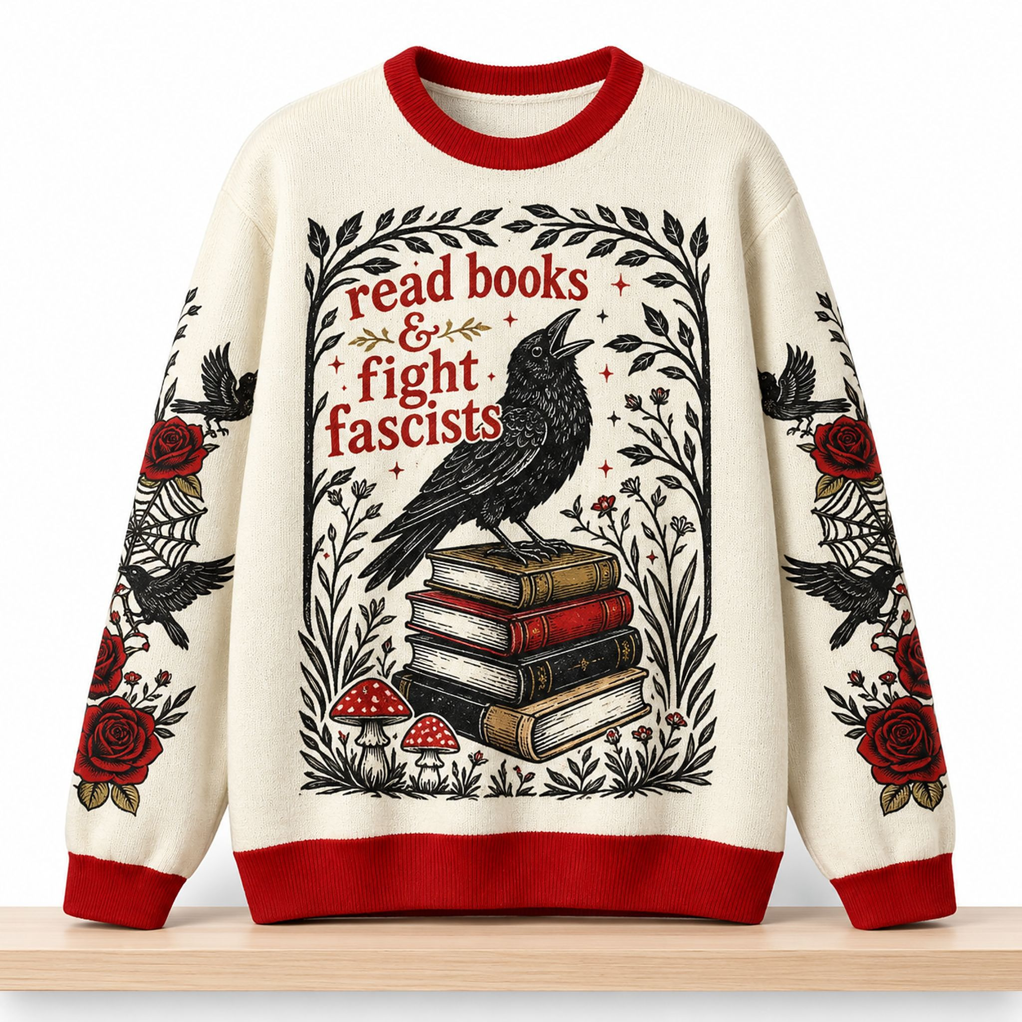 Read Books And Fight Fascists Crow Christmas 2026 Ugly Sweater Xmas Gifts For Book Lovers 1 - Unicasport Read Books And Fight Fascists Crow Christmas 2026 Ugly Sweater Xmas Gifts For Book Lovers