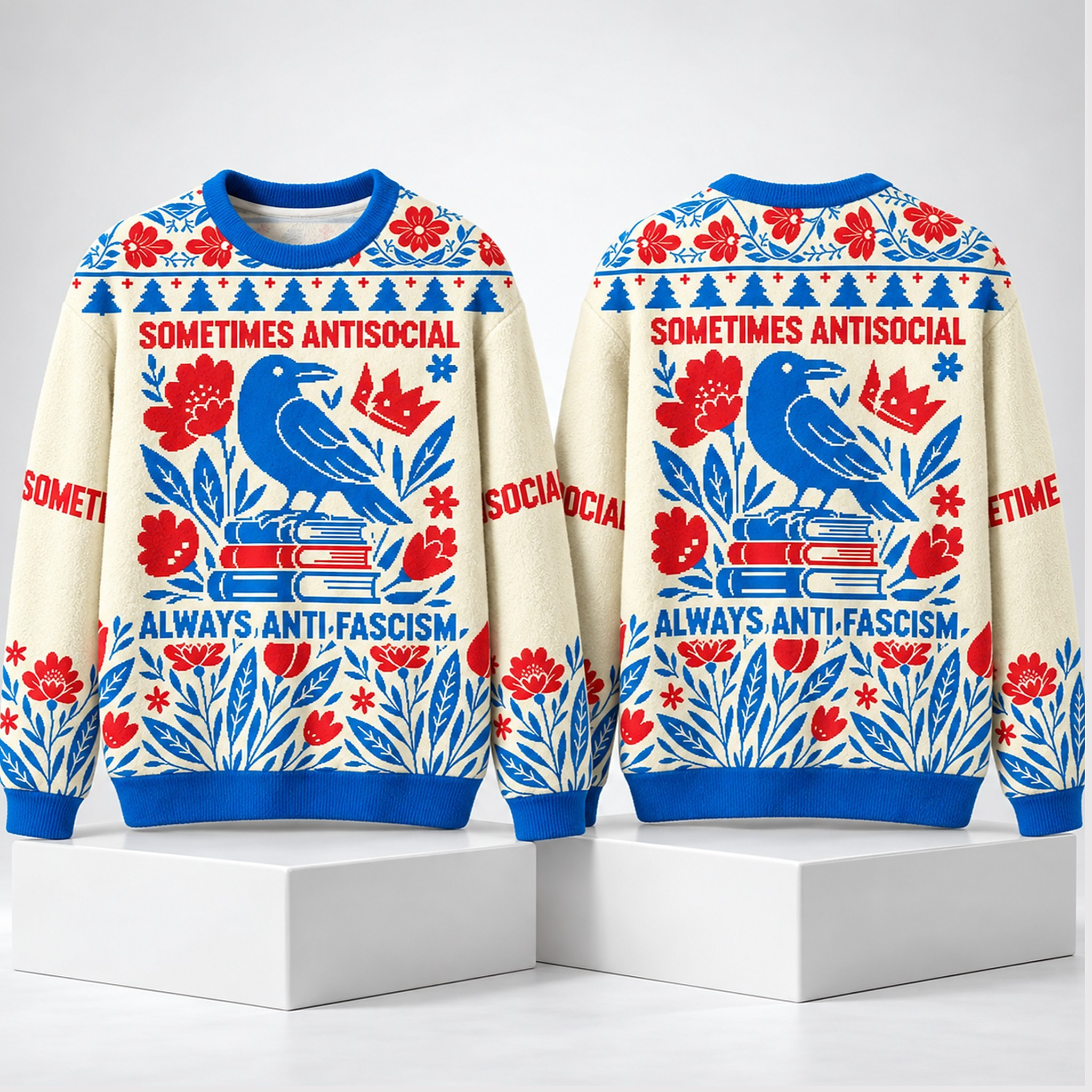 Sometimes Antisocial Always Anti Fascism Christmas 2026 Ugly Sweater Xmas Clothing Gifts For Protesters 1 - Unicasport Sometimes Antisocial Always Anti Fascism Christmas 2026 Ugly Sweater Xmas Clothing Gifts For Protesters