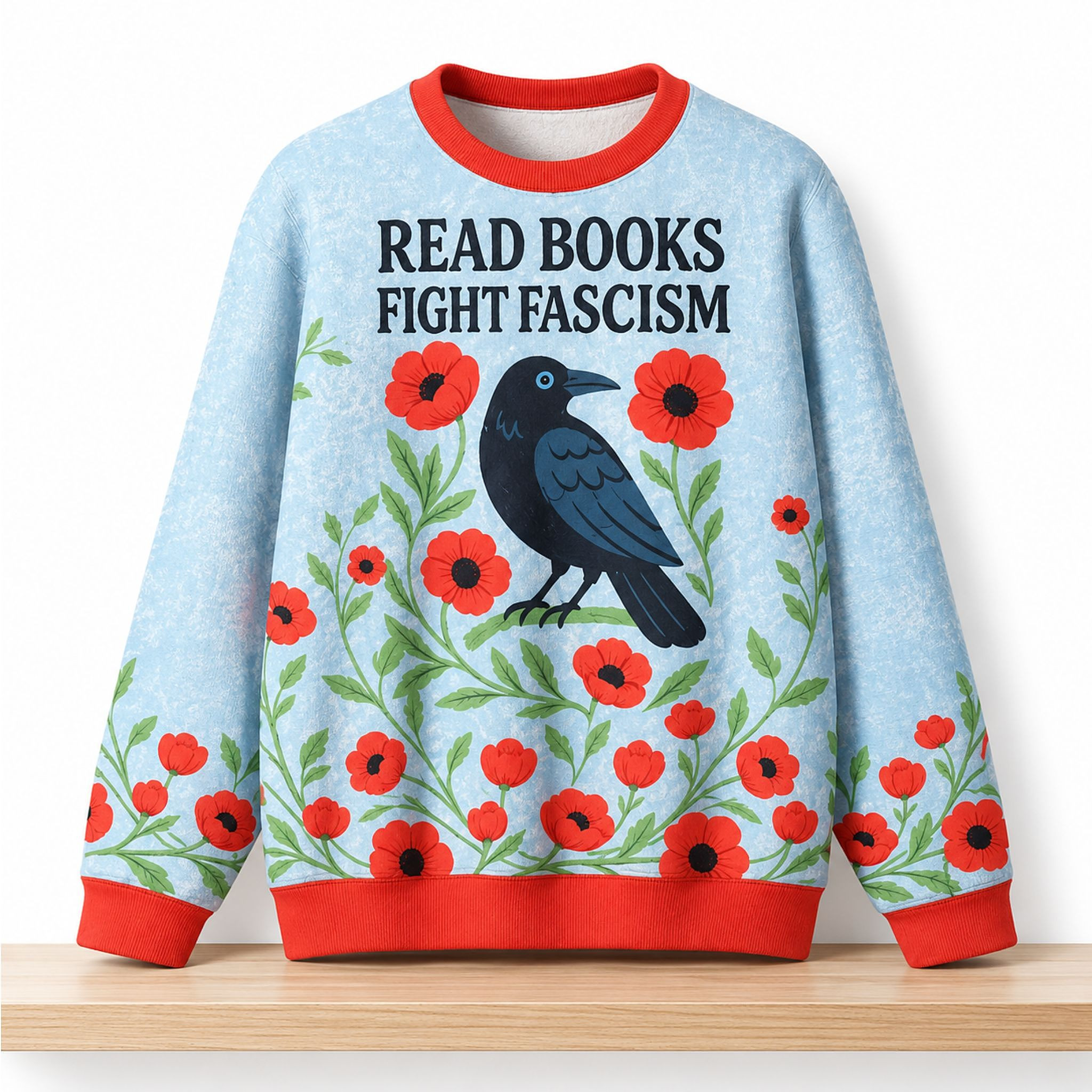 Read Books Fight Fascism Crow And Poppies Christmas Ugly Sweater Christmas Gifts For Bookworms 1 - Unicasport Read Books Fight Fascism Crow And Poppies Christmas Ugly Sweater Christmas Gifts For Bookworms