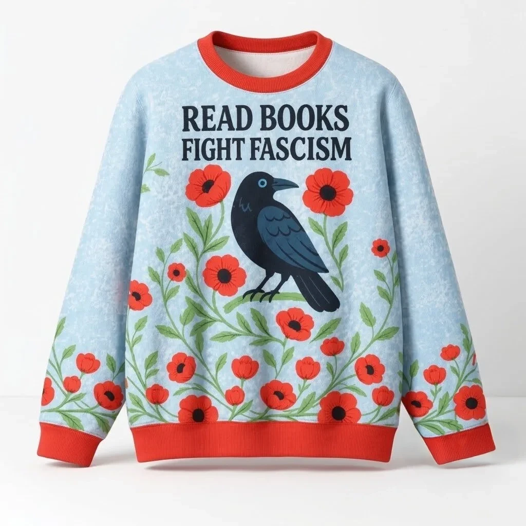 Read Books Fight Fascism Crow And Poppies Christmas Ugly Sweater Gifts For Bookish 1 - Unicasport Read Books Fight Fascism Crow And Poppies Christmas Ugly Sweater Gifts For Bookish