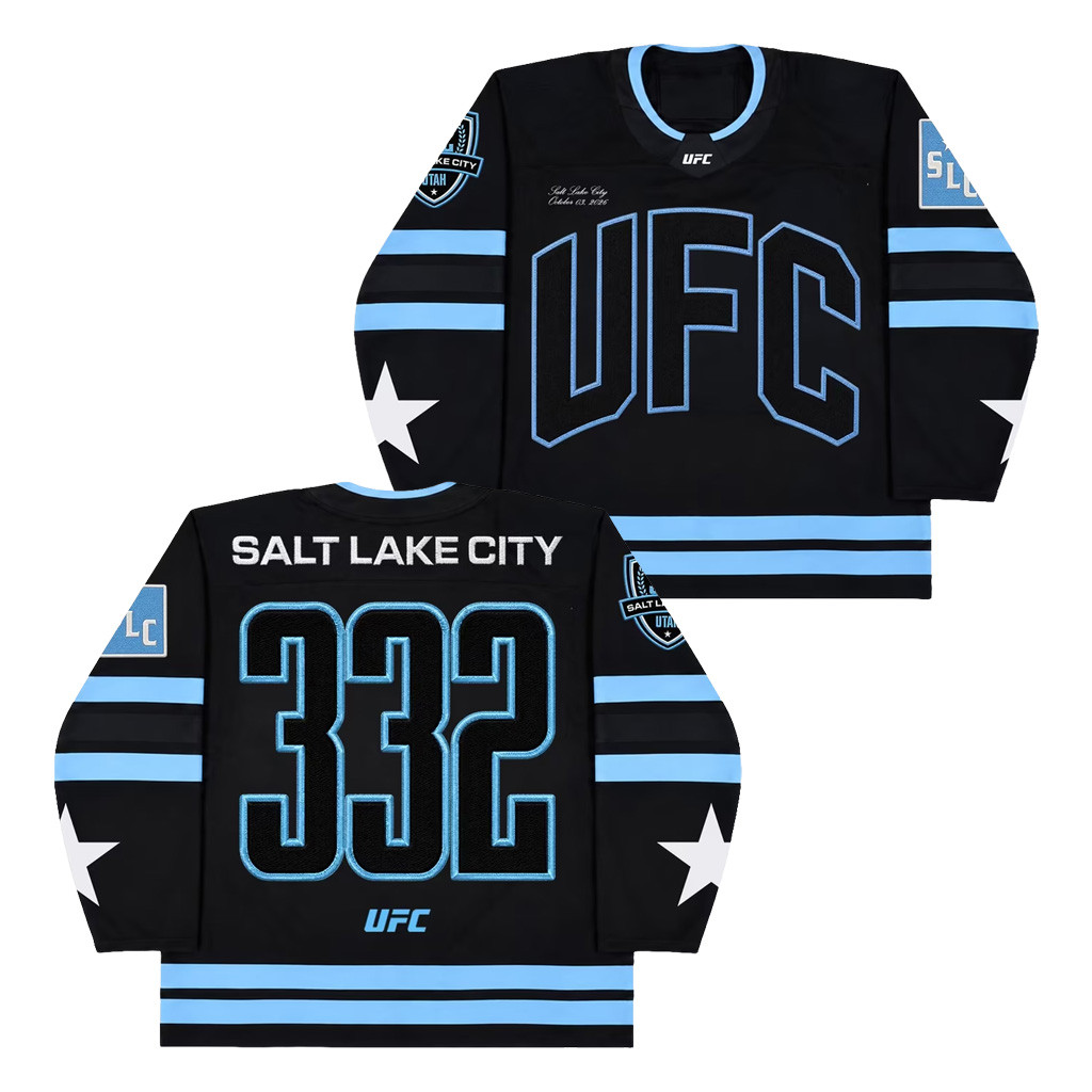 UFC Merch 2026 UFC 332 Hockey Jersey Black Salt Lake City Jersey Best Gift For Fight Fans