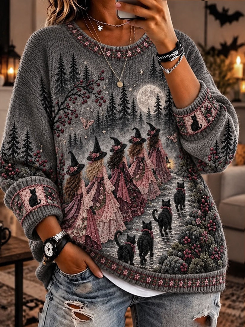 Halloween Witch Cat Crew Ugly Sweater Halloween Clothes Gift For Women 1 - Unicasport Halloween Witch Cat Crew Ugly Sweater Halloween Clothes Gift For Women