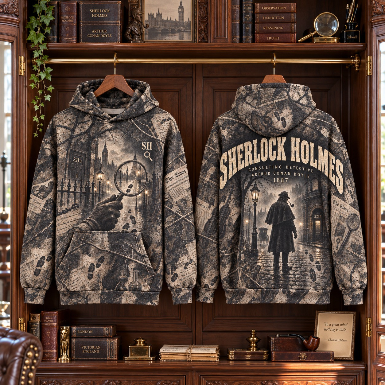 Sherlock Holmes Merch 221B Baker Street Camo Hoodie Victorian Detective Apparel Gifts Ideas 1 - Unicasport Sherlock Holmes Merch 221B Baker Street Camo Hoodie Victorian Detective Apparel Gifts Ideas