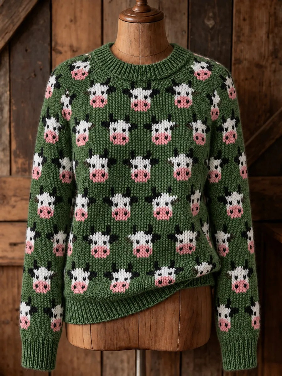 Vintage Farm Cow Ugly Christmas Sweater Cute Animal Apparel Gift For Women 1 - Unicasport Vintage Farm Cow Ugly Christmas Sweater Cute Animal Apparel Gift For Women