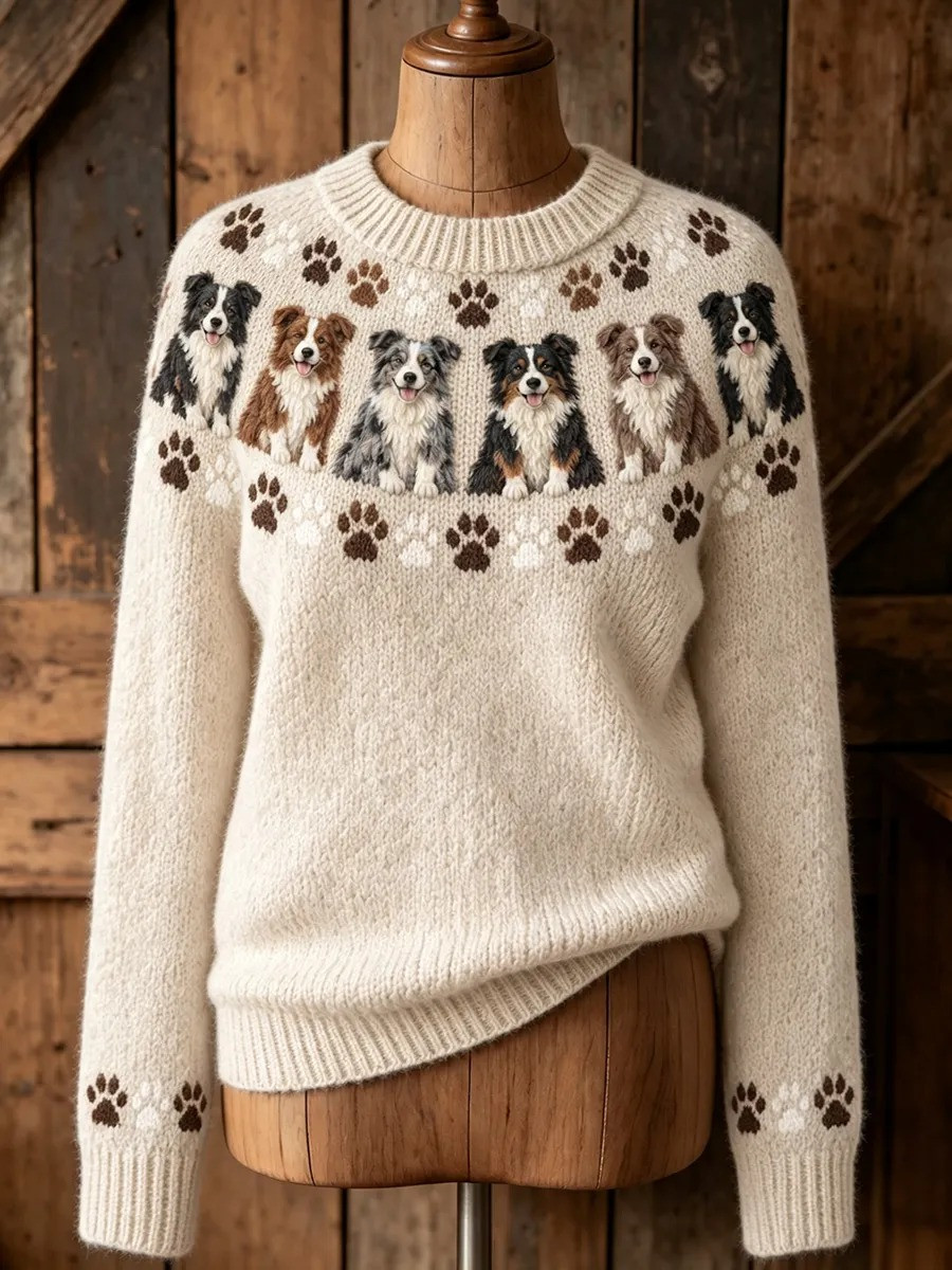 Vintage Cute Dogs & Paws Ugly Christmas Sweater Cute Animal Clothes Gift For Women 1 - Unicasport Vintage Cute Dogs & Paws Ugly Christmas Sweater Cute Animal Clothes Gift For Women