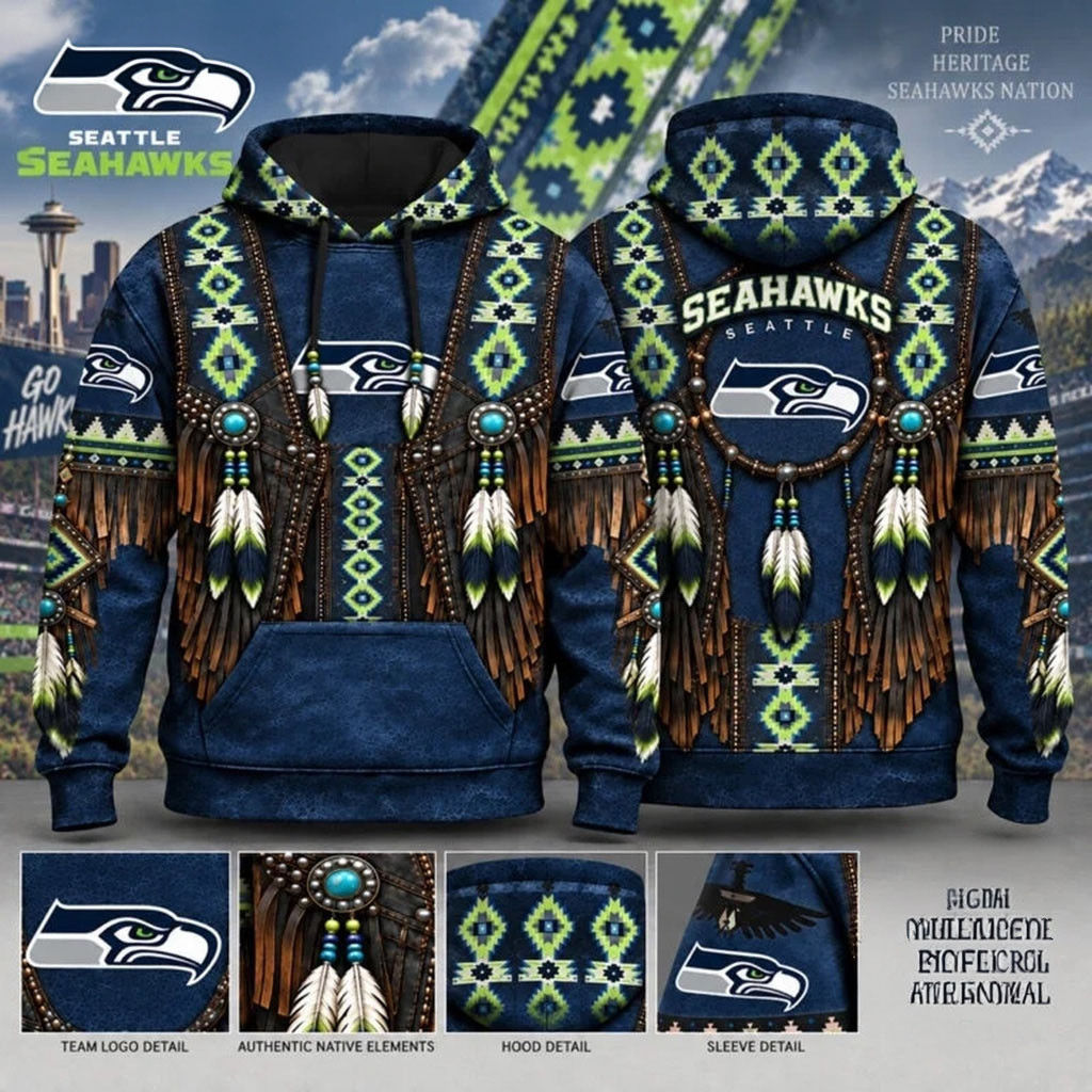 Seattle Seahawks Heritage Western Native Inspired Football Hoodie Seahawks Merch Son Gifts