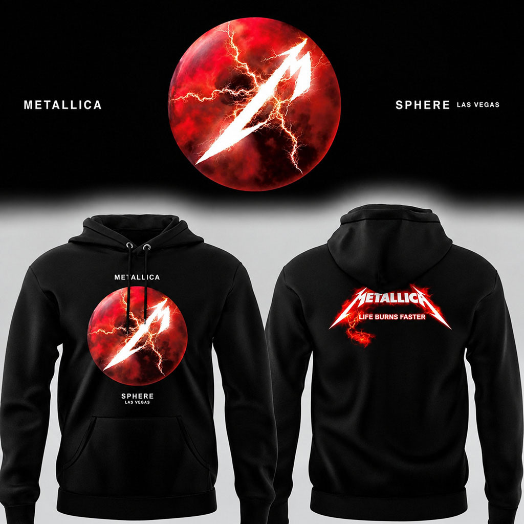 Metallica Life Burns Faster Sphere Las Vegas Concert Black Hoodie Metallica Merch Gifts For Him