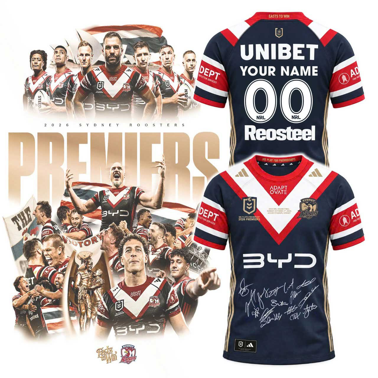 Personalized Sydney Roosters Merch NRL Premiers 2026 Polo Shirt Sydney Roosters Gear