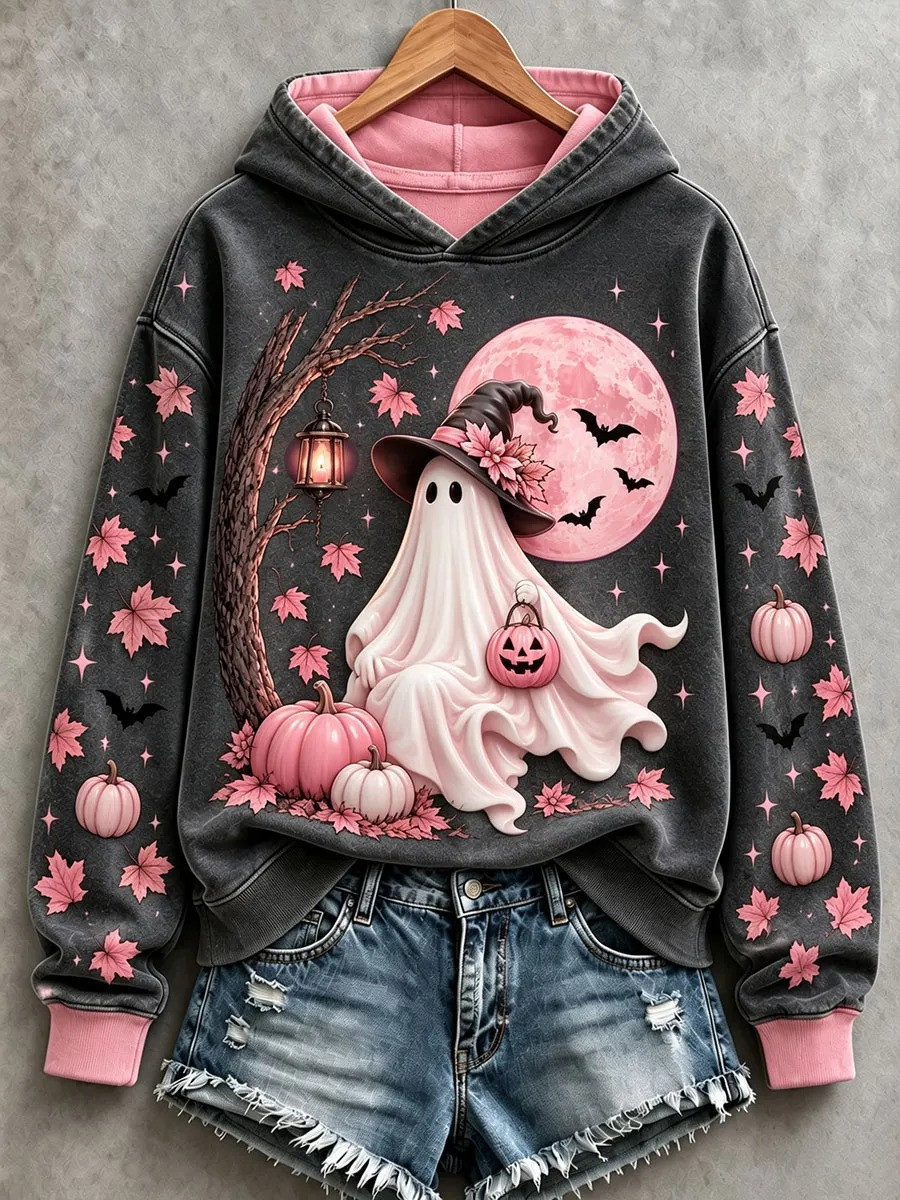 Breast Cancer Halloween Merch Ghost Halloween Hoodie Pink Clothes For Breast Cancer Awareness