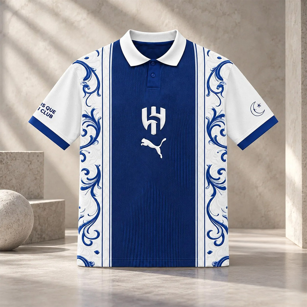 Al Hilal Blue White Puma Football Polo Shirt Al Hilal Saudi Club Apparel Gifts For Soccer Lovers