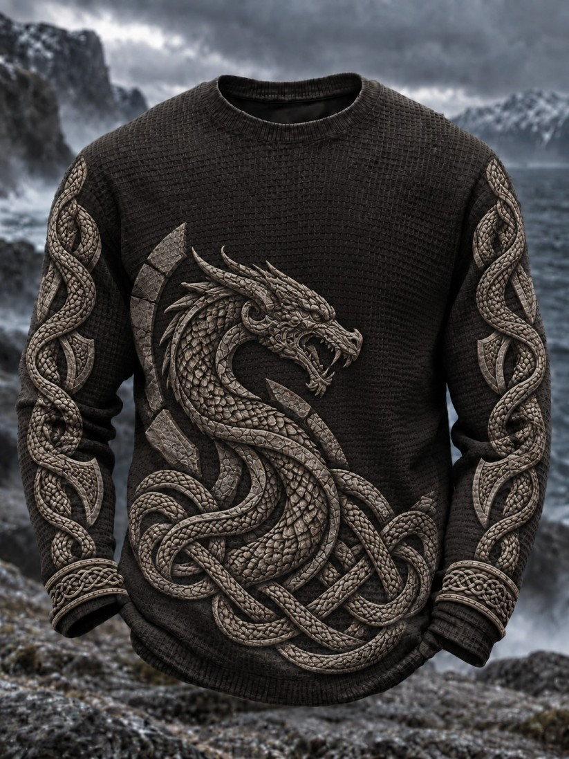 Men's Viking Dragon Long Sleeve Shirt Norse Mythology Graphic Apparel Dad Gift
