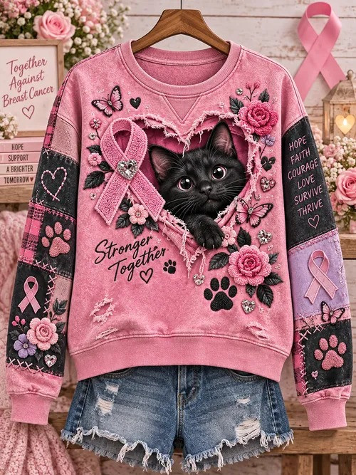 Breast Cancer Awareness Animal Sweatshirt Women's Apparel Gift Cat Lovers 1 - Unicasport Breast Cancer Awareness Animal Sweatshirt Women's Apparel Gift Cat Lovers