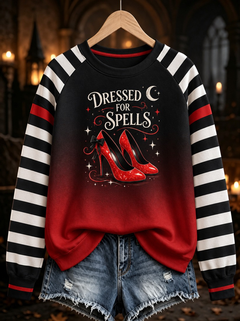 Retro Witch Magic High Heels Sweatshirt Halloween Apparel Gift For Women