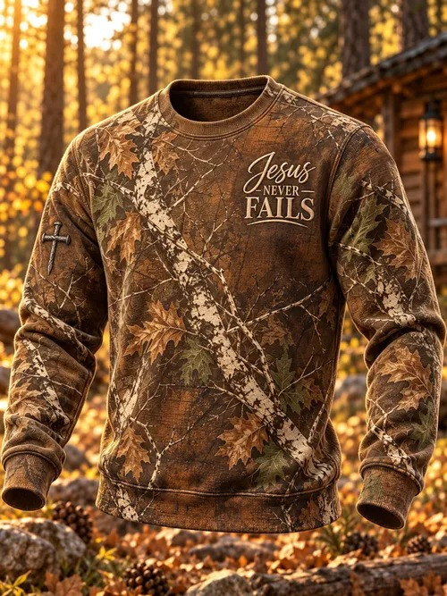 Jesus Never Falls Camo Sweatshirt Outdoor Hunting Tee Christian Gifts For Men 1 - Unicasport Jesus Never Falls Camo Sweatshirt Outdoor Hunting Tee Christian Gifts For Men