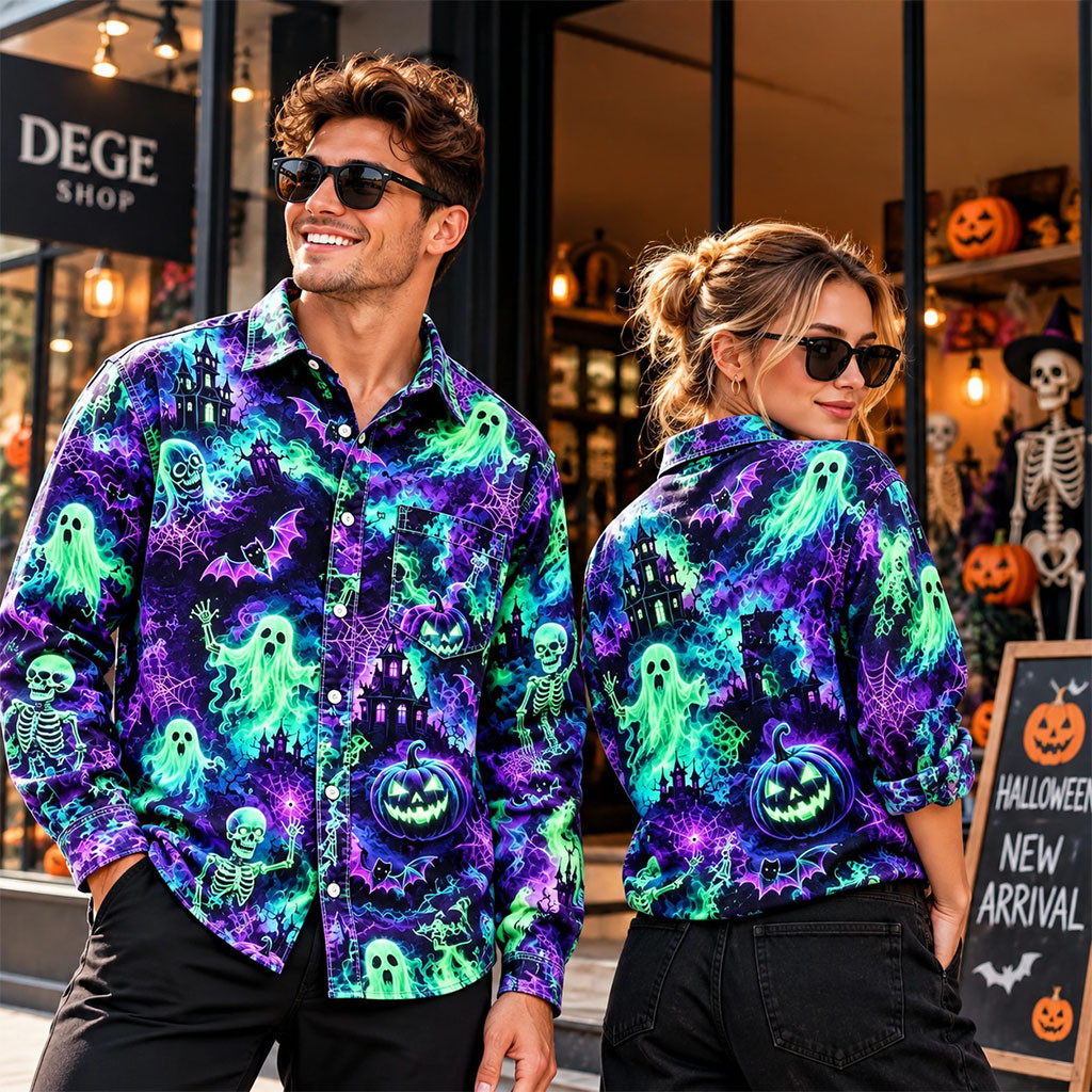 Moisture-Wicking Halloween Castle Pumpkin Ghost Bat Long Sleeve Button Up Shirt Halloween Gifts 1 - Unicasport Moisture-Wicking Halloween Castle Pumpkin Ghost Bat Long Sleeve Button Up Shirt Halloween Gifts