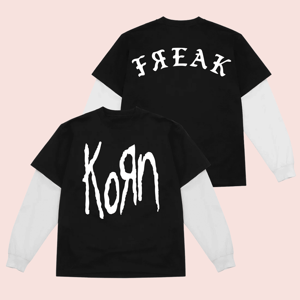 Korn Merch Korn Freak 2Fer Round Neck Long Sleeved Shirt Perfect Fans Gift Ideas