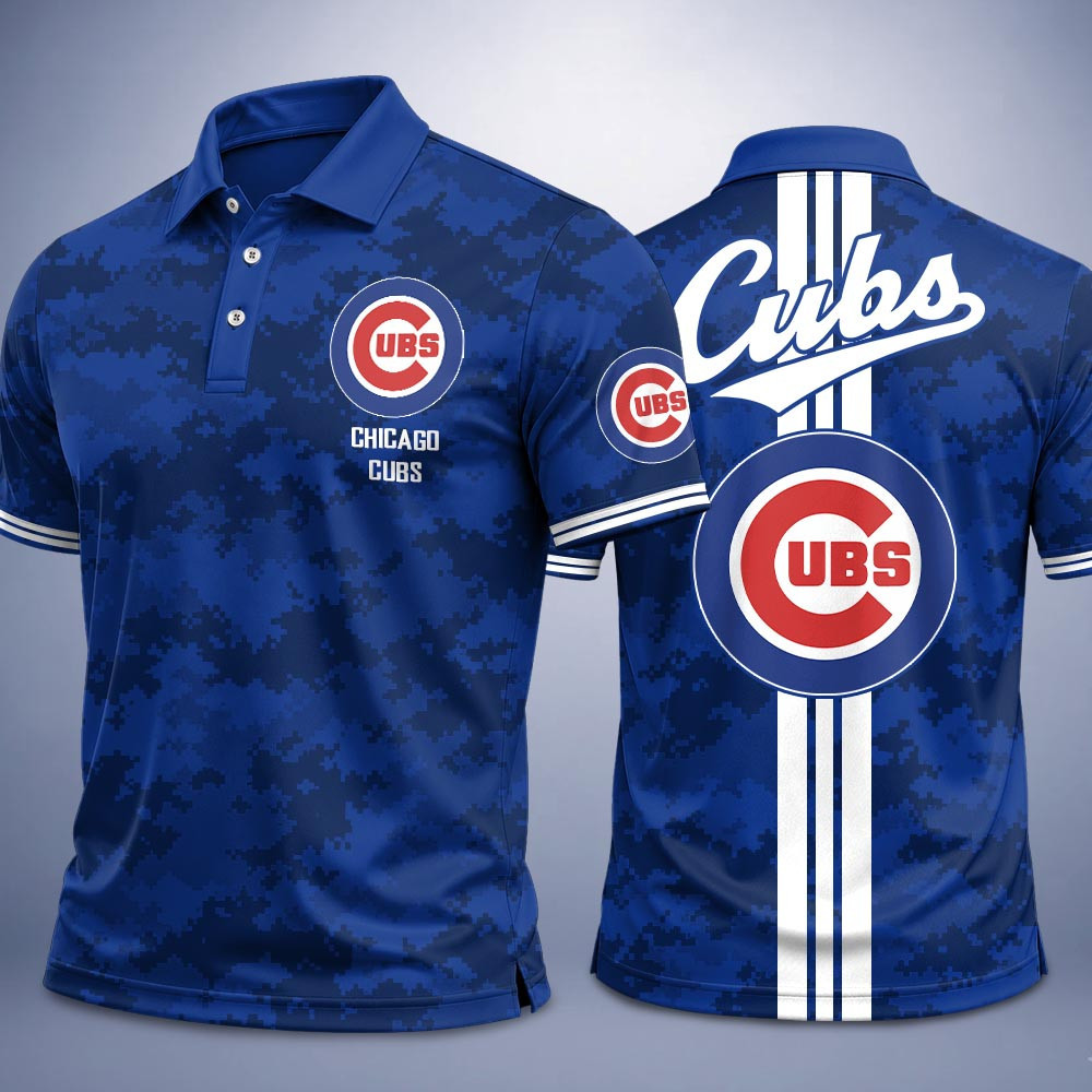 Chicago Cubs Merch Camo Polo Shirt Chicago Gameday Apparel Gift For Baseball Lovers