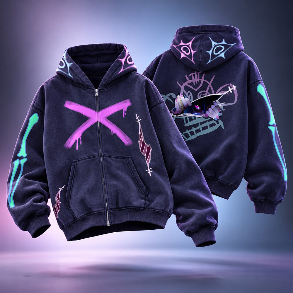 Realm Clothing X Arcane Collection Jinx Zip Up Hoodie Arcane LOL Apparel Jinx Lovers Gifts 1 - Unicasport Realm Clothing X Arcane Collection Jinx Zip Up Hoodie Arcane LOL Apparel Jinx Lovers Gifts