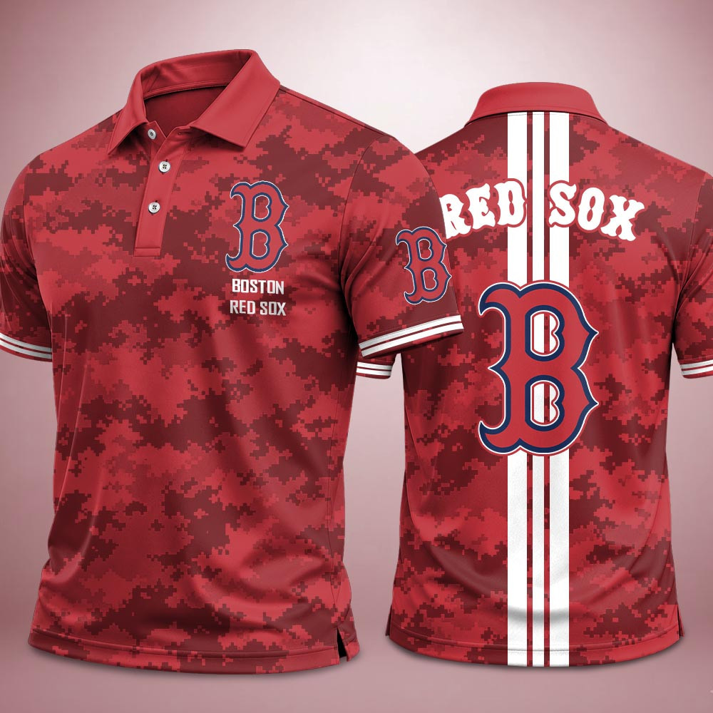 Boston Red Sox Merch Camo Polo Shirt Red Sox Gameday Clothing Sportswear Gift