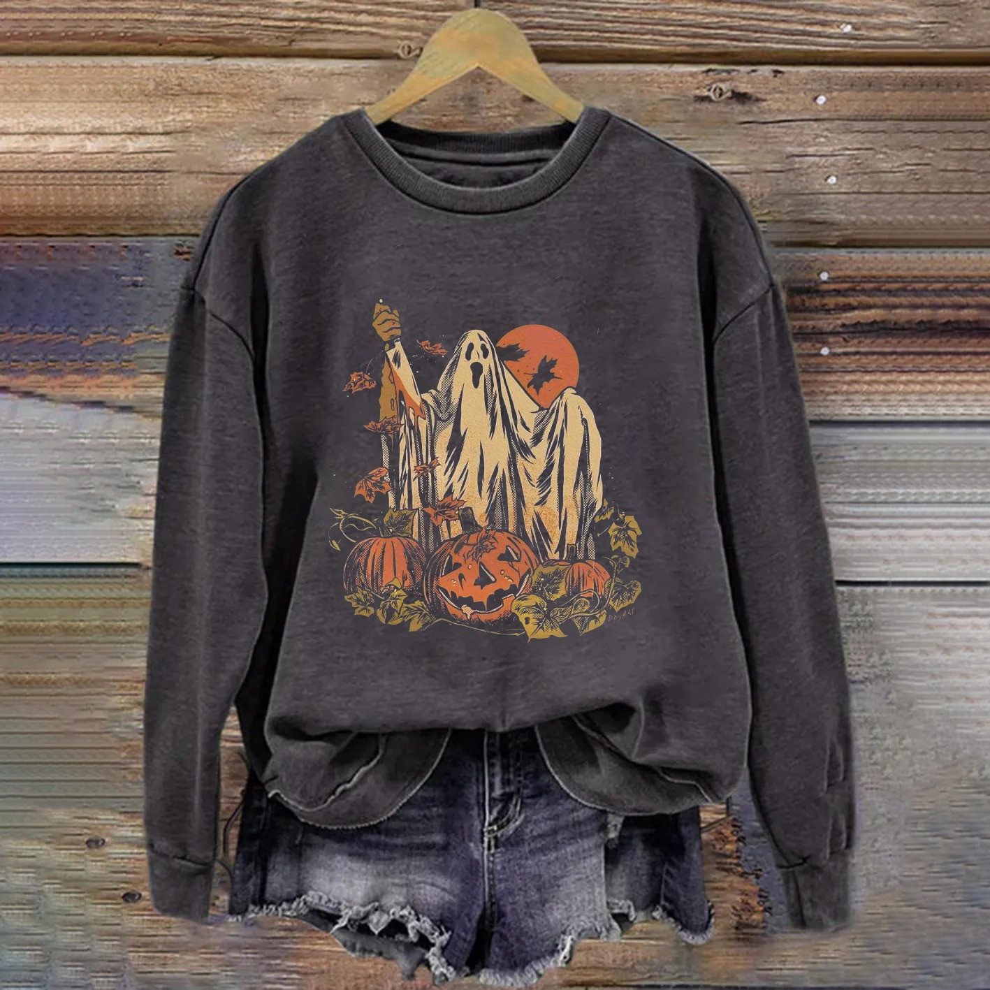 Ghost Pumpkin Retro Halloween Sweatshirt Holiday Clothing Halloween Gifts For Sister 1 - Unicasport Ghost Pumpkin Retro Halloween Sweatshirt Holiday Clothing Halloween Gifts For Sister