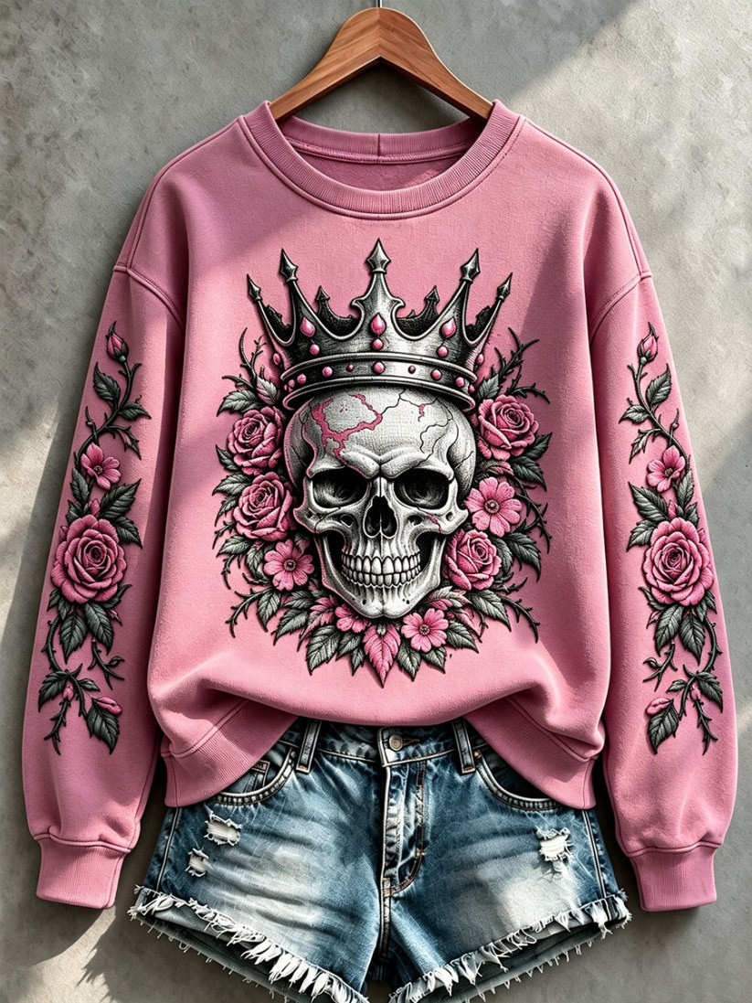 Breast Cancer Awareness Gothic Skull Sweatshirt Halloween For Gift For Women 1 - Unicasport Breast Cancer Awareness Gothic Skull Sweatshirt Halloween For Gift For Women