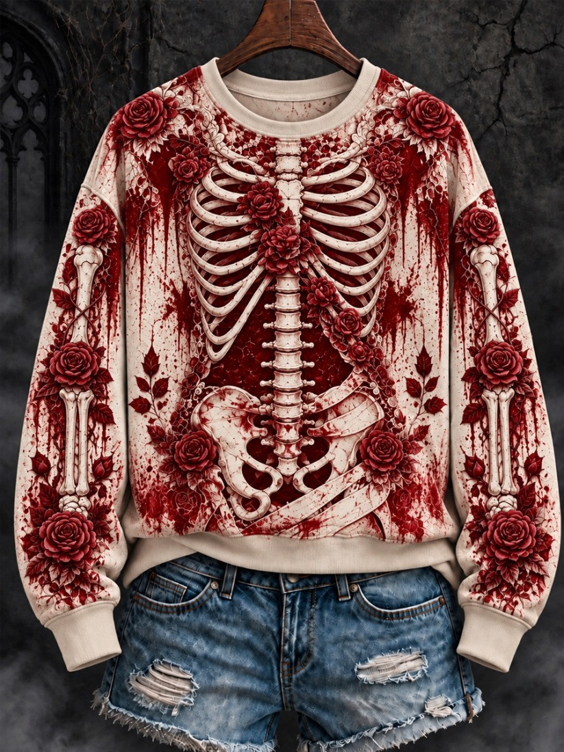 Gothic Halloween Skull And Floral Sweatshirt Women's Halloween Apparel Gift 1 - Unicasport Gothic Halloween Skull And Floral Sweatshirt Women's Halloween Apparel Gift