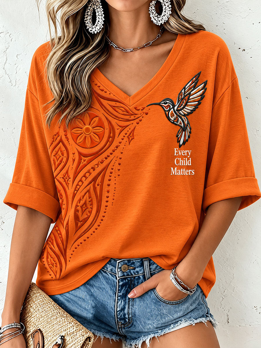 Every Child Matters V-Neck Long Sleeve Shirt Canada Day Shirt Gift For Her